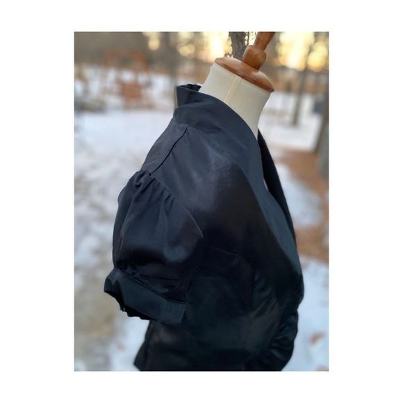 Black Satin Ruffle Bolo Jacket Shrug Y2K - Picture 7 of 11